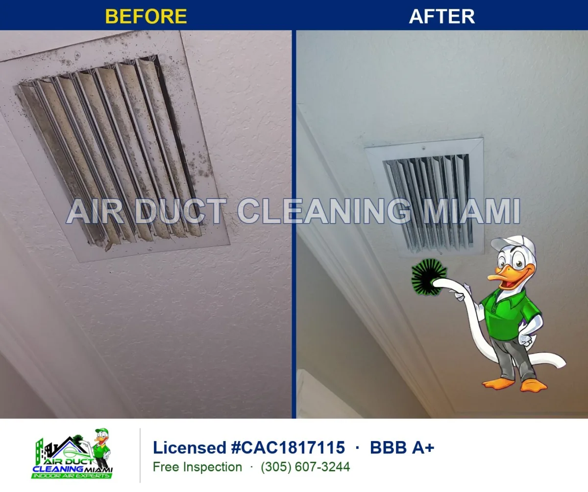 Air duct before and after cleaning by Air Duct Cleaning Miami