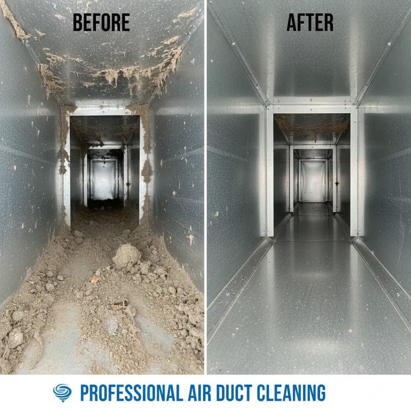 Before and after comparison of air duct cleaning — dirty ducts vs clean ducts