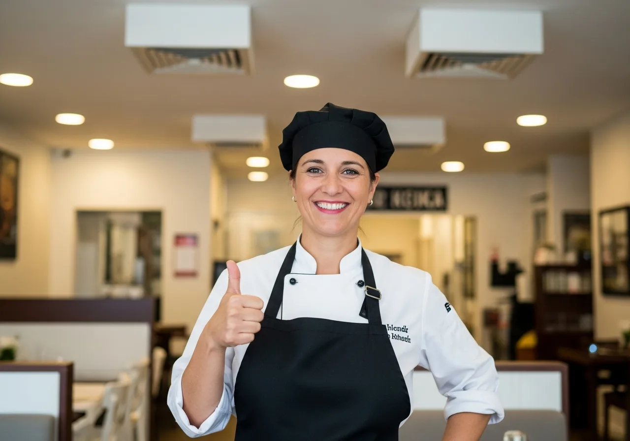 Happy business owner after AC maintenance service