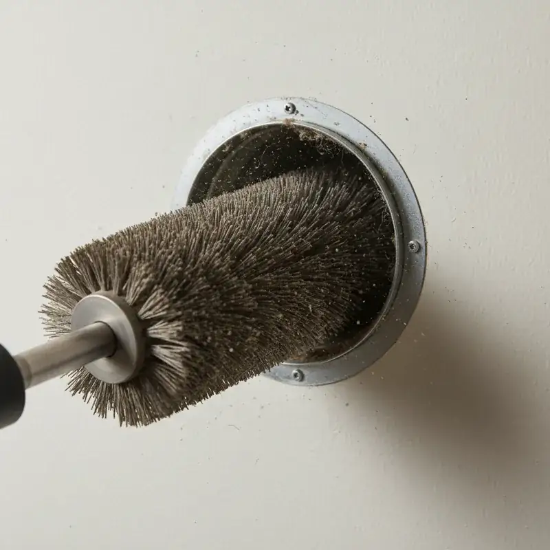 Rotary brush cleaning inside dryer vent duct