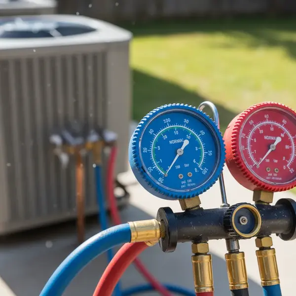 AC freon gauge showing proper pressure after freon top-off