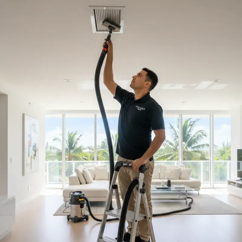 Licensed FL HVAC technician writing a free AC repair estimate at a Miami home
