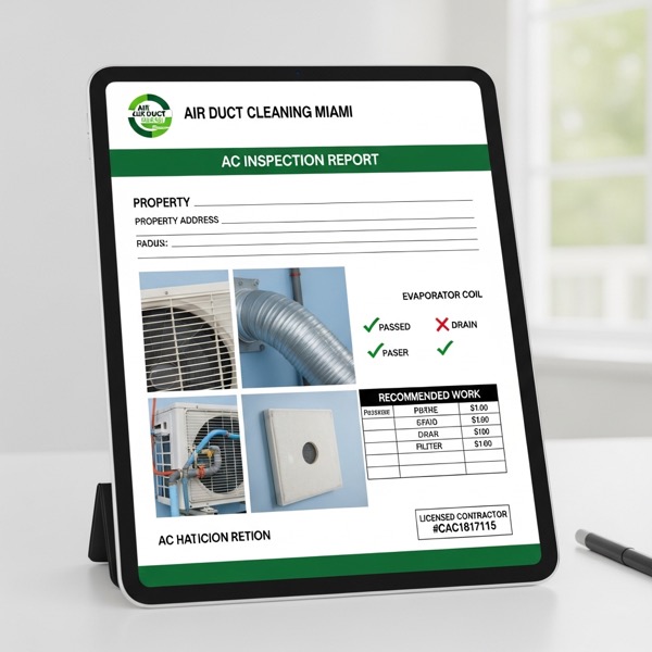 Sample AC inspection report from Air Duct Cleaning Miami