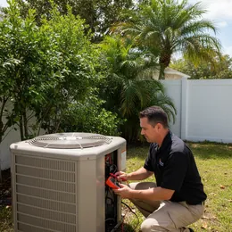Licensed HVAC technician performing AC repair in Sunrise FL
