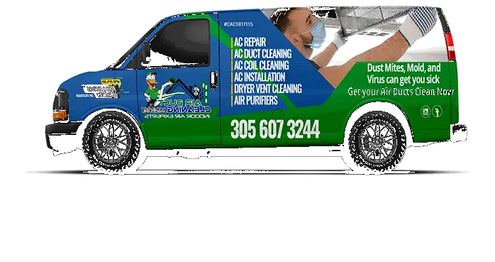 Air Duct Cleaning Miami branded service van — licensed FL HVAC #CAC1817115, (305) 607-3244
